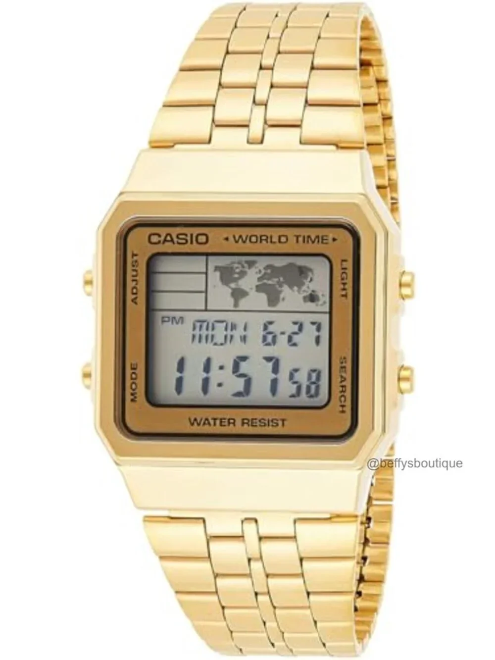 Casio Vintage Gold Tone Digital Watch with Alarm, Chronograph, World Time, 30m
